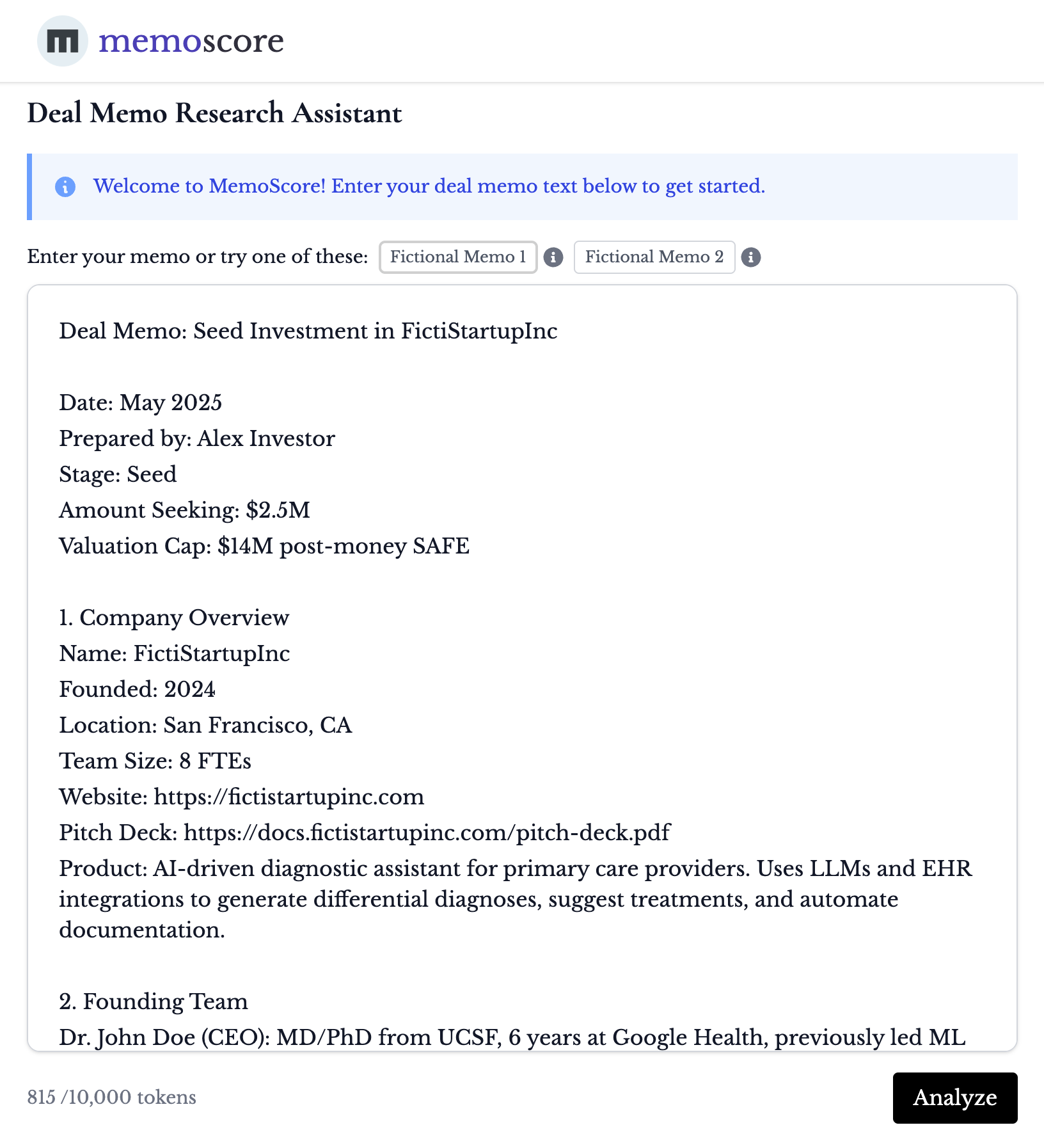 Deal Memo Analysis Results